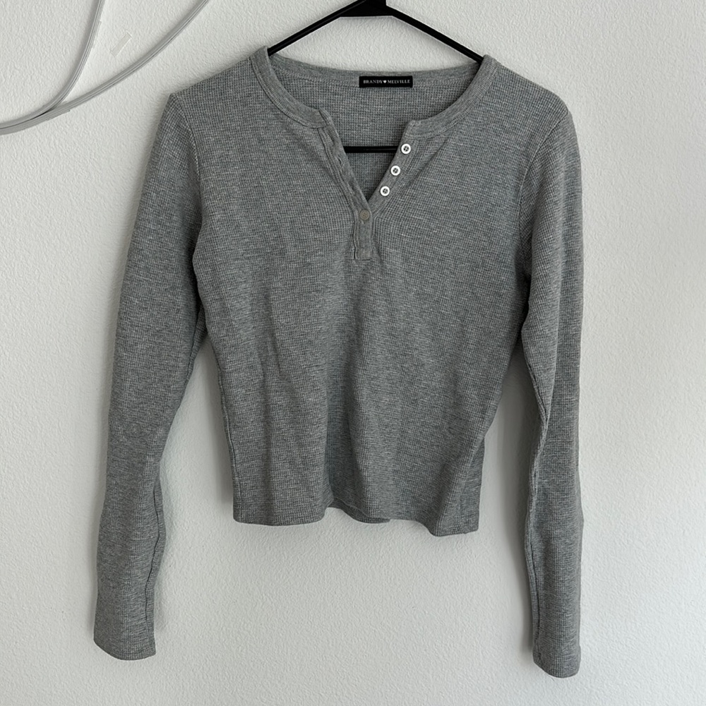 Brandy Melville thermal Henley - gray